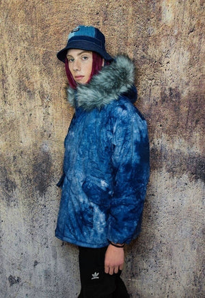 Gradient space print parka tie-dye print bomber coat in blue