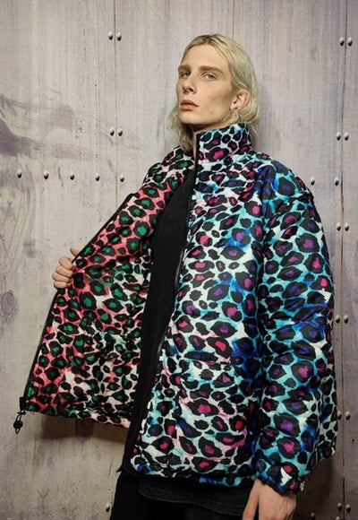 Leopard bomber handmade detachable animal print in pink blue