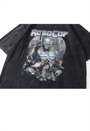 Robot movie print t-shirt cop tee cinema top vintage grey