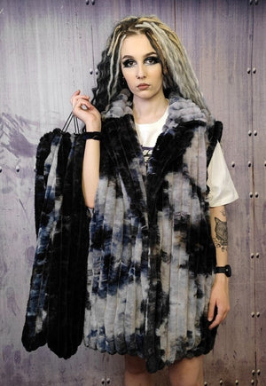 Tie-dye fleece coat handmade 2in1 gradient trench jacket