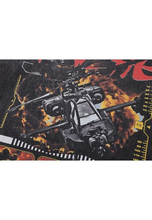 Helicopter t-shirt combat tee retro game top in vintage grey