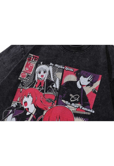 Kessoku band t-shirt anime tee retro Japanese top in grey