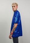 Blue sequin top embellished luxury embroidered party t-shirt