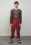 Punk trousers red check tartan pants utility plaid joggers