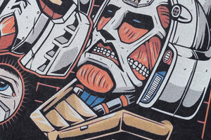 Robot print t-shirt anime tee retro Japanese top in vintage grey