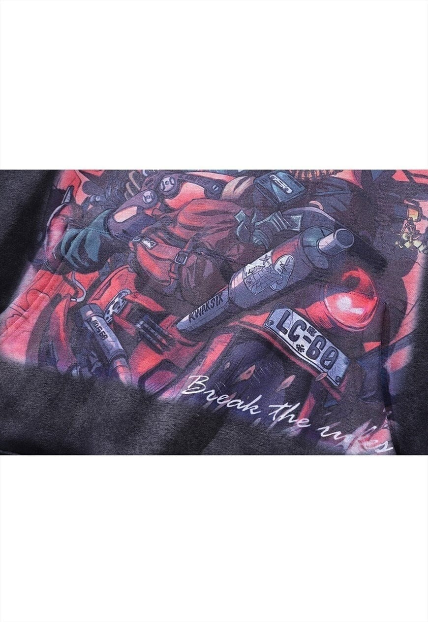 Anime hoodie vintage wash pullover Violation cartoon jumper