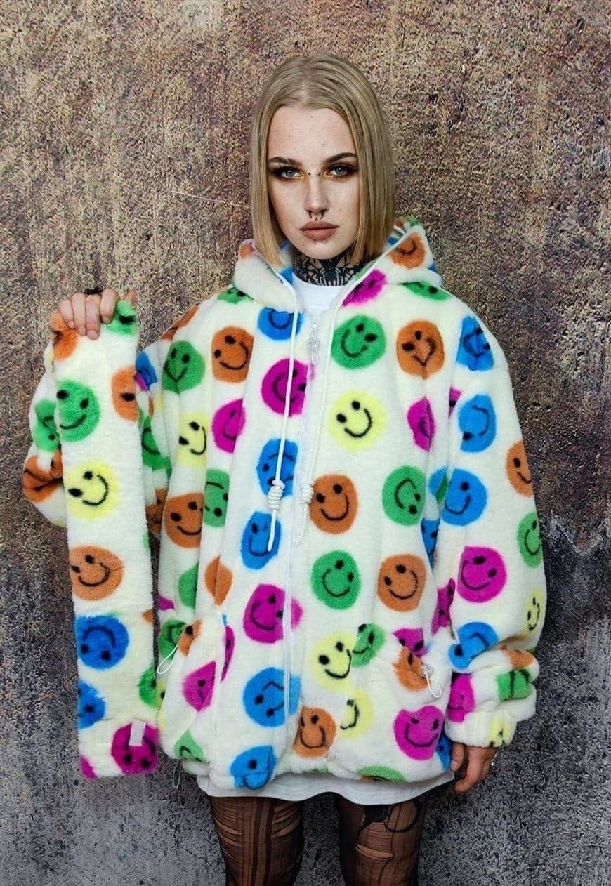 Fleece headband luxury fluffy head cover emoji print white