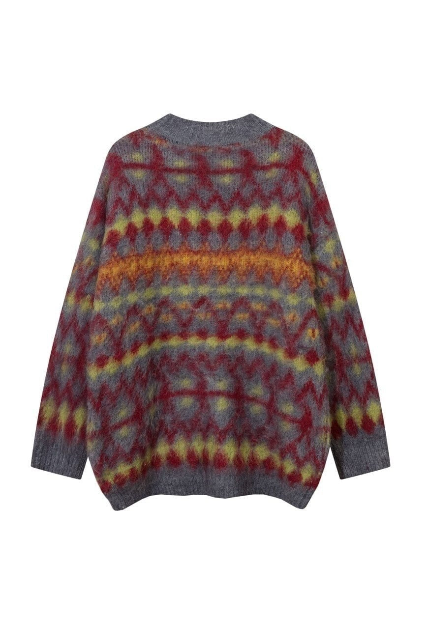 Geometric sweater ethnic pattern knitted jumper grunge top
