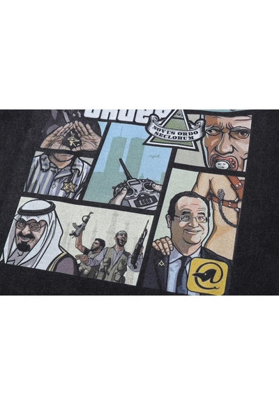 New world order t-shirt cartoon tee gangster top acid grey