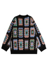 Crochet cardigan geometric ethnic knitted jumper in black