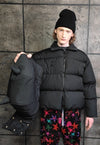 Devil horn bomber jacket Skeleton patch hood puffer black