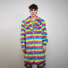 Rainbow shaggy fur coat longline striped carnival trench Gay overcoat fuzzy rave bomber Pride festival jacket LGBT custom fluffy peacoat