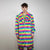 Rainbow shaggy fur coat longline striped carnival trench Gay overcoat fuzzy rave bomber Pride festival jacket LGBT custom fluffy peacoat