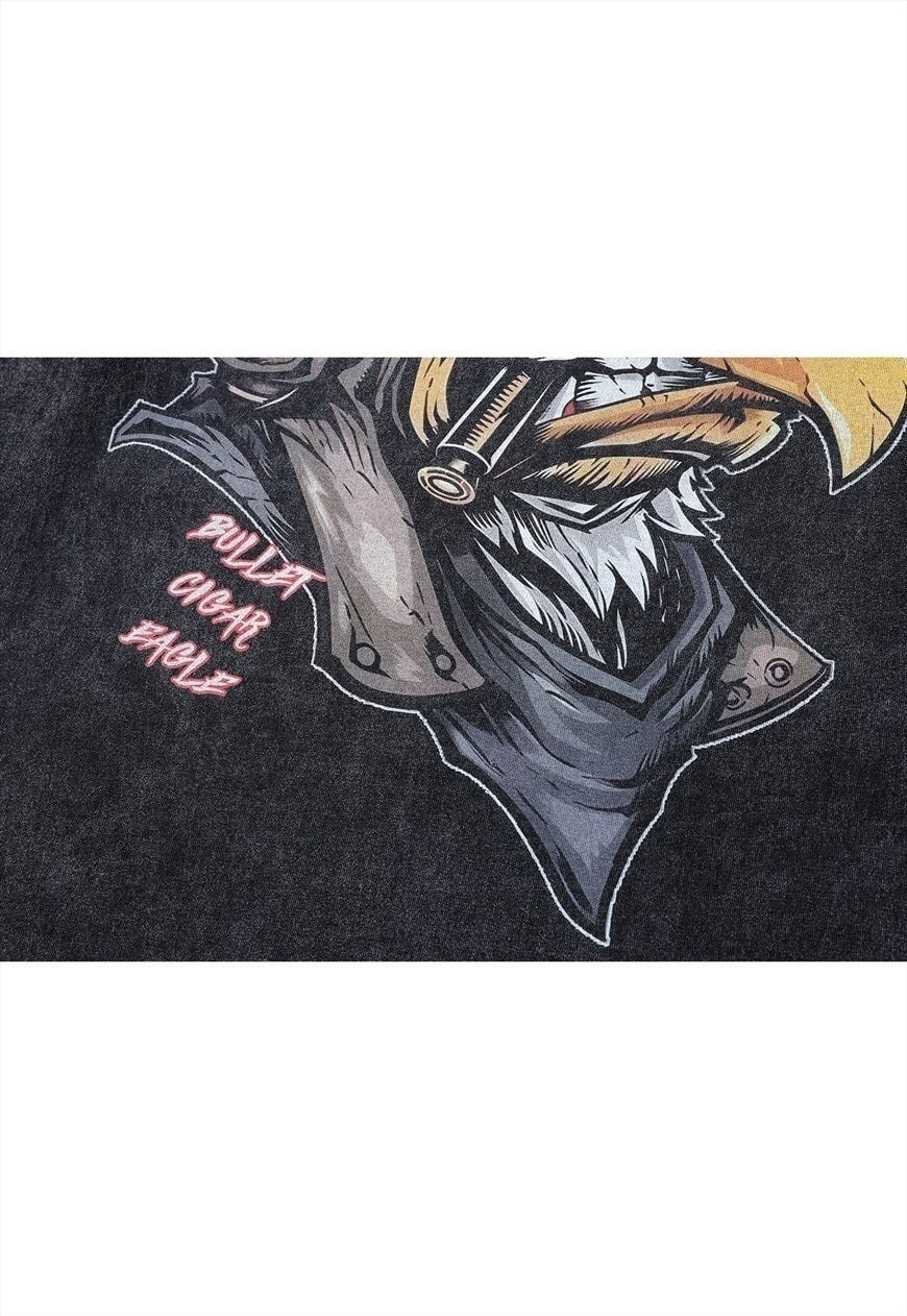 Eagle t-shirt vintage wash aviator print long tee retro top
