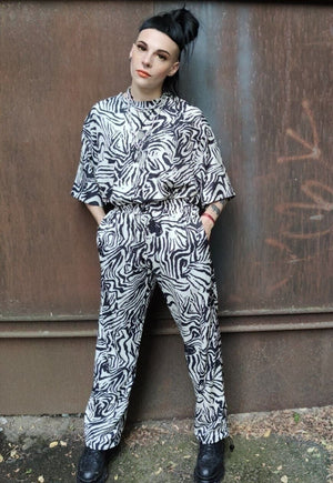 Zebra pattern beam joggers handmade zigzag stripe overalls