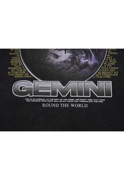 Earth print t-shirt grunge tee Gemini top in vintage black