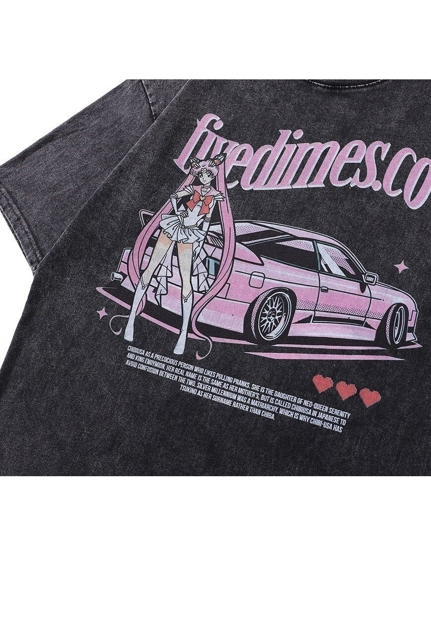 Anime t-shirt Japanese top in vintage grey