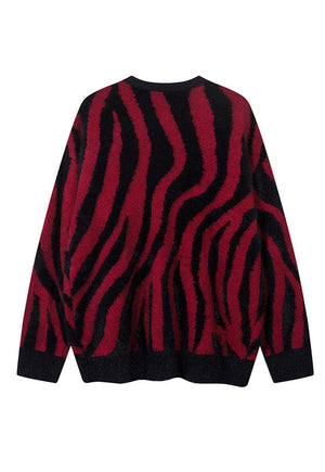 Stripe sweater red animal print jumper zebra pattern top