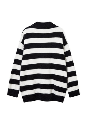 Knitted polo shirt long sleeve striped jumper fluffy top