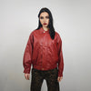 Red faux leather racing jacket utility PU bomber gorpcore biker jacket rocker varsity jacket retro 90s coat grunge college vinyl coat