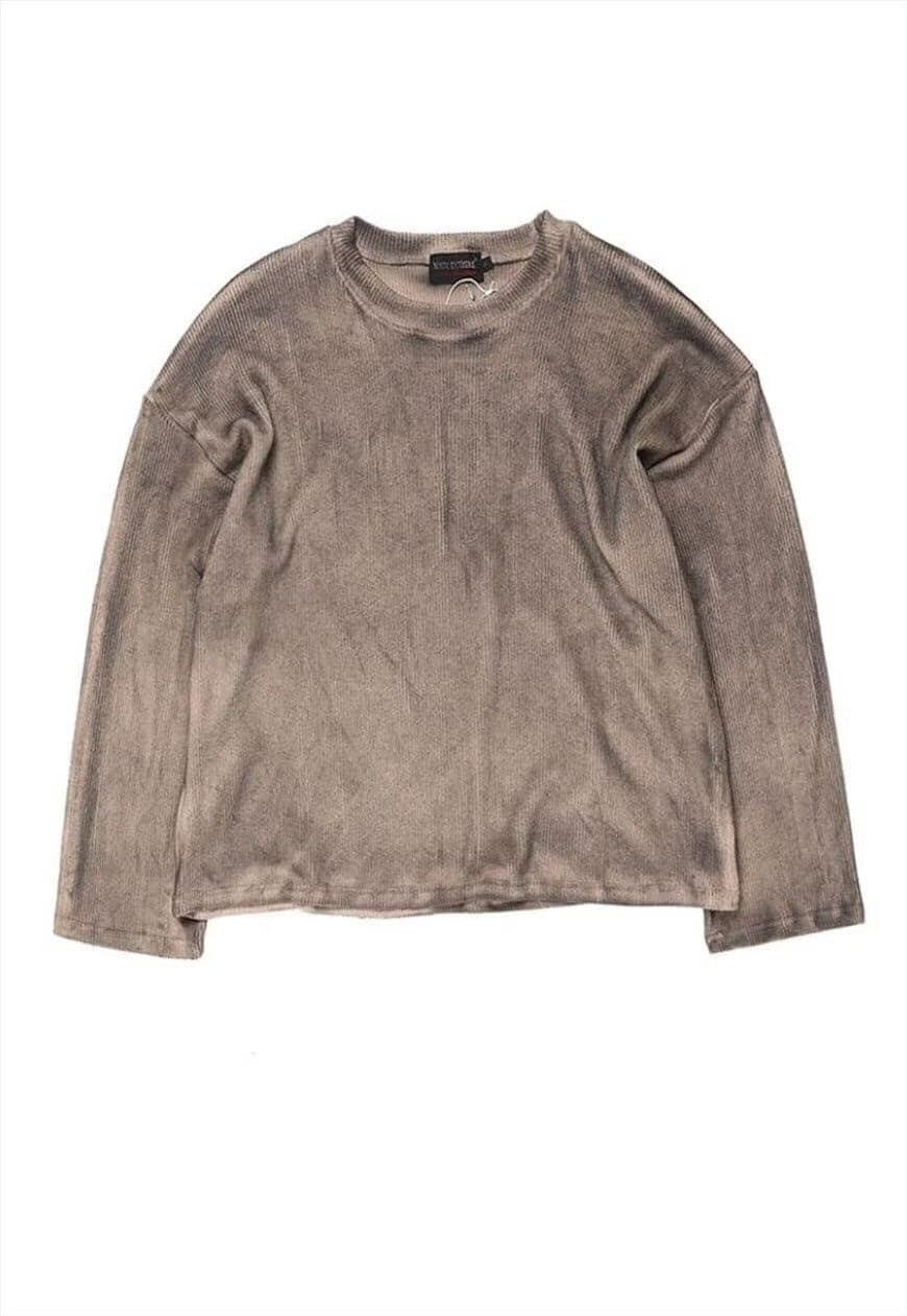 Dirty oil wash thin sweatshirt distressed long jumper cream