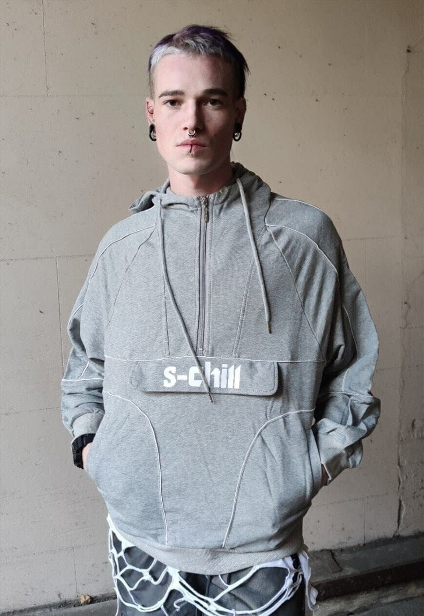 Loose fit oversize multi cargo pocket zip up hoodie top