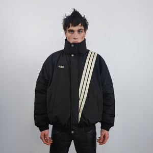 Utility bomber jacket striped puffer gorpcore coat techno varsity punk coat grunge jacket in black