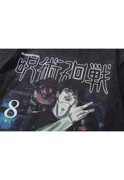 Anime t-shirt Japanese cartoon tee retro top in vintage grey