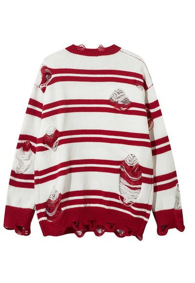 Horizontal stripe sweater ripped punk jumper Gothic top red