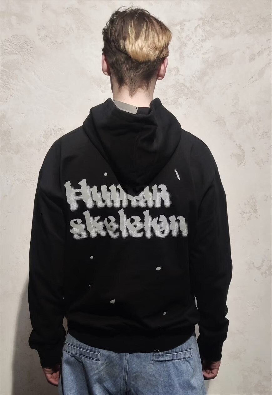 Silver butterfly hoodie metallic skeleton pullover black