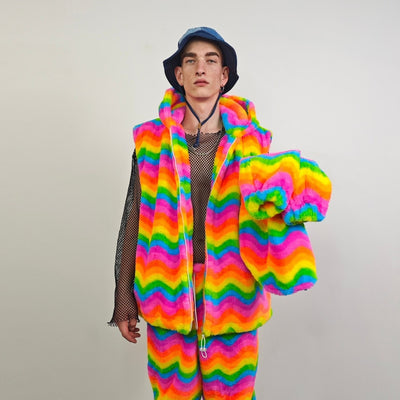 Rainbow fleece jacket psychedelic hood festival glitch rave bomber unicorn carnival overcoat LGBT jumper gay pride pullover burning man top