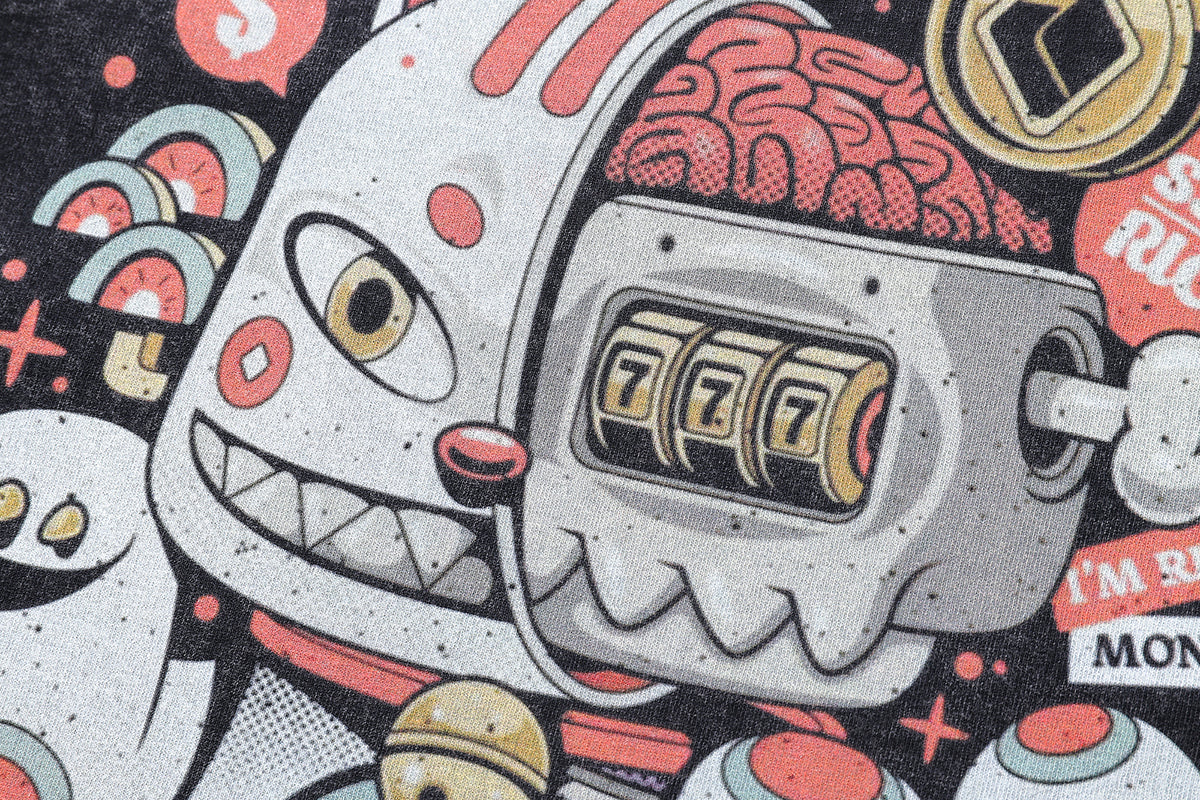 Maneki neko t-shirt money manifestation tee Y2k cat cartoon top in vintage grey