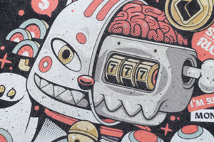 Maneki neko t-shirt money manifestation tee Y2k cat cartoon top in vintage grey