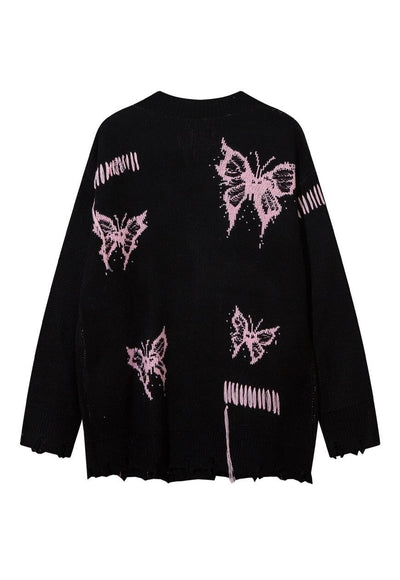 Gothic cardigan distressed jumper knitted butterfly top