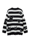 Striped sweater butterfly print jumper cutout elbow punk top