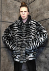 Zebra fleece jacket faux fur stripe fluffy bomber in black