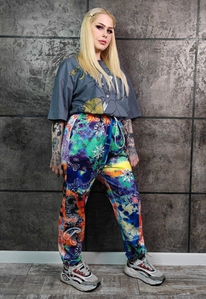 Tie-dye acid print joggers handmade raver paisley pants