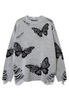 Butterfly sweater grey black ripped gothic jumper grunge top