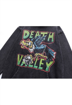 Eagle print hoodie vintage wash pullover Death Valley jumper