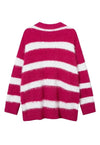 Fluffy striped cardigan fuzzy zebra jumper knitted top pink