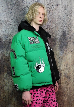 Skeleton puffer split colour bomber jacket grunge varsity