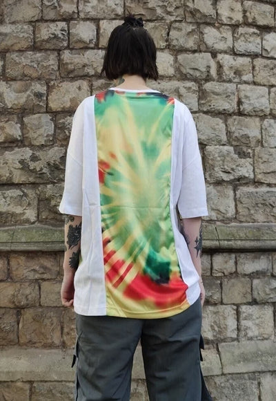 Tie-dye tropical t-shirt stitched acid fluorescent tee white