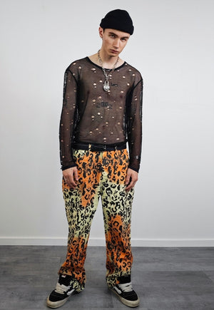 Orange leopard jeans tie-dye animal trousers cheetah pants