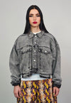 Cropped denim jacket acid grey short jean raver bomber