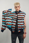 Horizontal stripe varsity jacket zebra reversible bomber