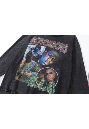 Notorious Big hoodie rapper print pullover hiphop top grey