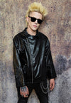 Faux leather biker jack jacket PU retro bomber in black