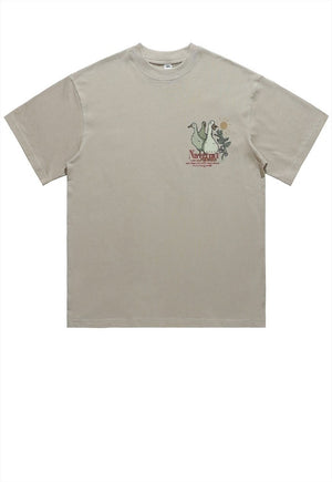 Naturist t-shirt retro hippie tee goose cartoon top in grey