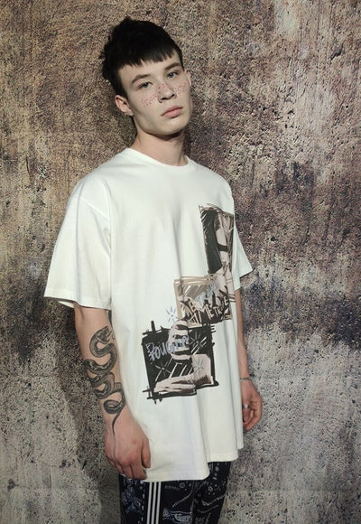 Bondage print tee BDSM Anime t-shirt vintage wash top white