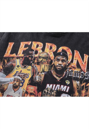 Vintage wash basketball player t-shirt James Lebron top grey